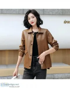 New Women Spring Autumn Solid Long Sleeve Loose Short Sheepskin 