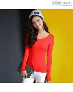 New Women Spring Summer Long Sleeve O-Neck Solid Color Slim Soft