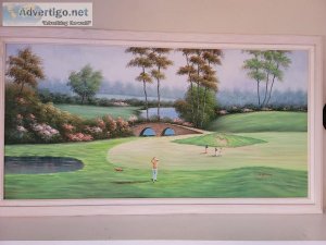 Large Original Acrylic Oil Painting On Canvas Golf Course Golfer