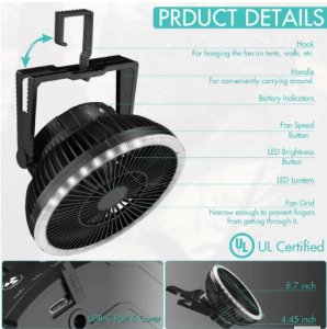 Camping Tent Fan with LED Lantern