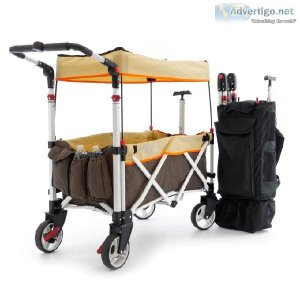 Pack and Push Stroller Wagon with Canopy  Brown Tan