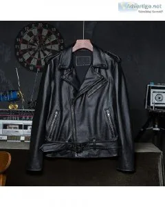 100% Natural Cowhide Motorcycle Men Genuine Leather Jacket