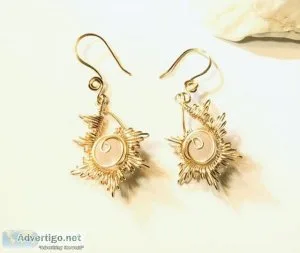 Gold Sun Burst Earrings with Rose Quartz