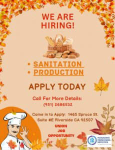 NOW HIRING IN CORONA CA