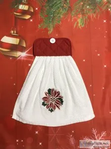 Red and White Poinsettia Kitchen Towels