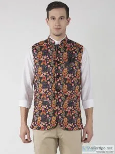 Shop nehru jacket - hangup mens formal print waistcoat at best p