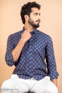 Blue florescence printed cotton shirt