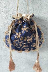 The amyra store - navy pearl embroidered potli