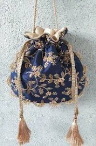 The amyra store - navy pearl embroidered potli