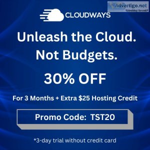 Cloudways 30% off + $25 extra hosting credits