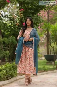 Cotton anarkali suit set with dupatta - pinkcactii
