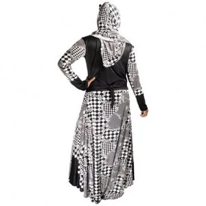Beautiful self design black & white lycra abaya with hijab_0444 
