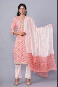 Get a stylish ethnic look with hand-block print suit set includi