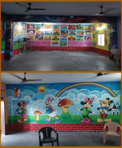 Anganwadi school cartoon wall art from malakpet