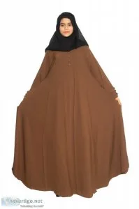 Buy modest city self design plain brown front 4 button abaya or 