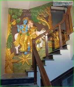 Staircase radhakrishna with cow wall mural design from suncity