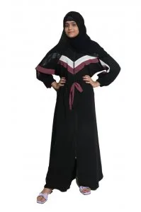 Buy modest city self design front open zip nida fabric abaya or 