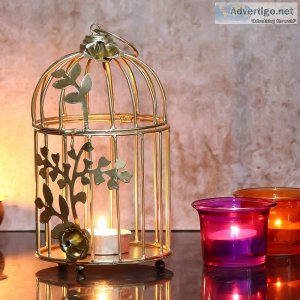 Webelkart gold colour metal iron bird cage tealight candle holde