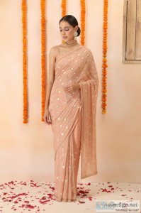 Swarovski peach colour saree