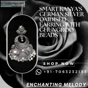 Smart kanya german silver oxidised earring with ghungroo beads