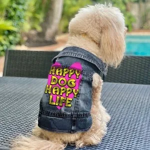Happy dog happy life dog denim vest