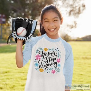 Never stop dreaming kids? baseball t-shirt