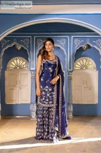 Navy blue georgette crepe sharara set - suruchi parakh