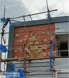 Ganesha front elevation wall mural design from