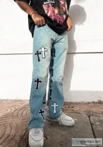 Get handcrafted unique painted denim jeans for fashion lovers