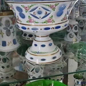 Vintage Czech Bohemian Cased Glass Pedestal Bowl