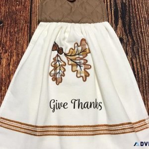 Give Thanks Embroidered Fall Leaves Kitchen Decor