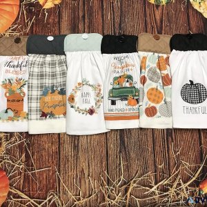 Black and White Pumpkin and Fall Kitchen Towels