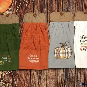 Count Your Blessings Fall Orange Kitchen Towels