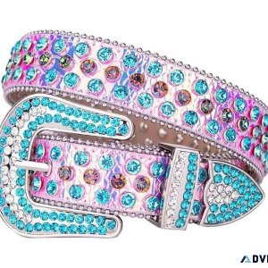 Pink Strap With Red and Blue Shiny Rhinestone Belt