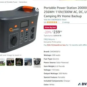 209.99 Portable Power Station 300W Solar Outdoor Generator