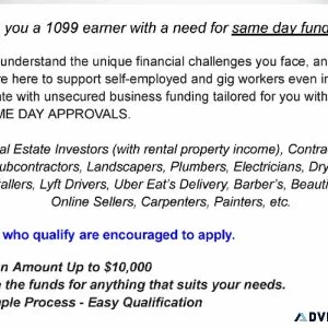 Are you a 1099 earner with a need for same day funding