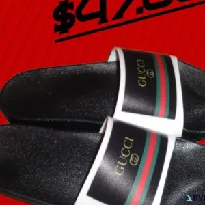 Black Designer Theme Pool Slides For Women  Teens Size 8.5