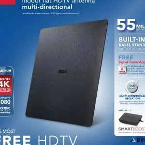 RCA Amplified Indoor Flat HDTV Antenna 360 Degree 55 Mile range