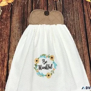 Be Thankful Fall Teal and Gold Wreath Kitchen Towels