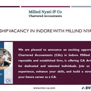 CA Articleship Vacancy in Indore with Millind Nyati and Co.