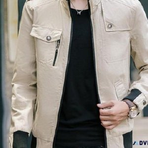 Mens Military Style Stand Collar Jacket