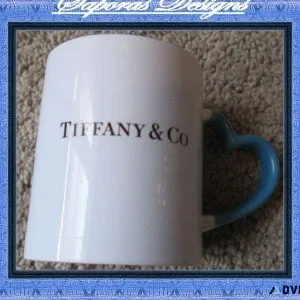 Blue and White Coffee Cup With Heart Shaped Handle