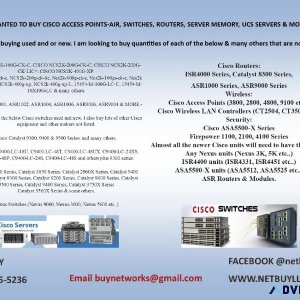 WANTED CISCO ACCESS POINTS-AIR SWITCHES ROUTERS