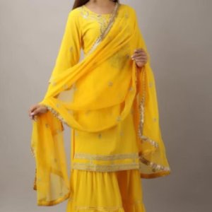 Designer embroidered yellow sharara set for women and girls