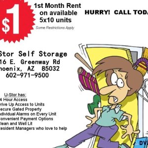 1 First Month Rent U-STOR SELF STORAGE