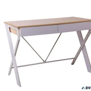 Artiss Metal Desk with Drawer &ndash White with Oak Top