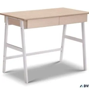 Artiss Metal Desk with Drawer &ndash White with Oak Top