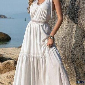 Shop V-Neck Tie Shoulder Crochet Maxi Dress Online