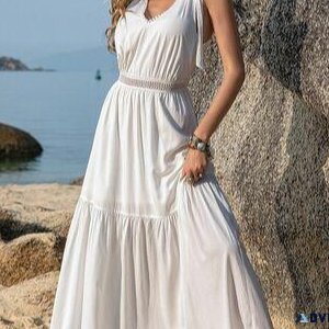 Shop V-Neck Tie Shoulder Crochet Maxi Dress Online