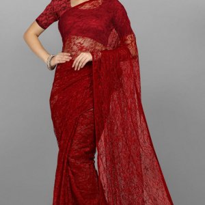 Red net saree elegance
